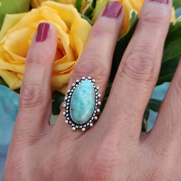 Larimar Gemstone Sterling Silver Ring 925 - Picture 5 of 6